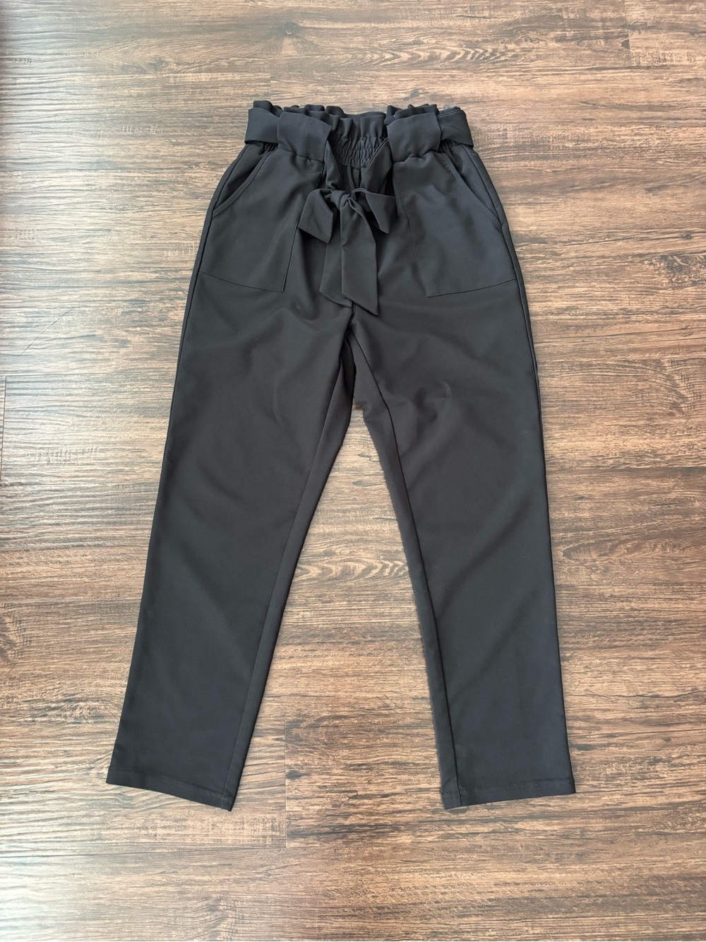 Grace Karin Black Paperbag Waist Chinos with Tie